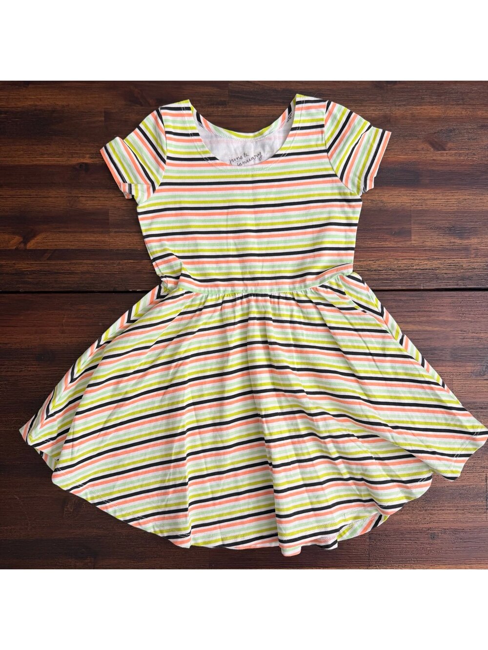 June and January Green Black and Melon Stripe Swing Dress size 3/4